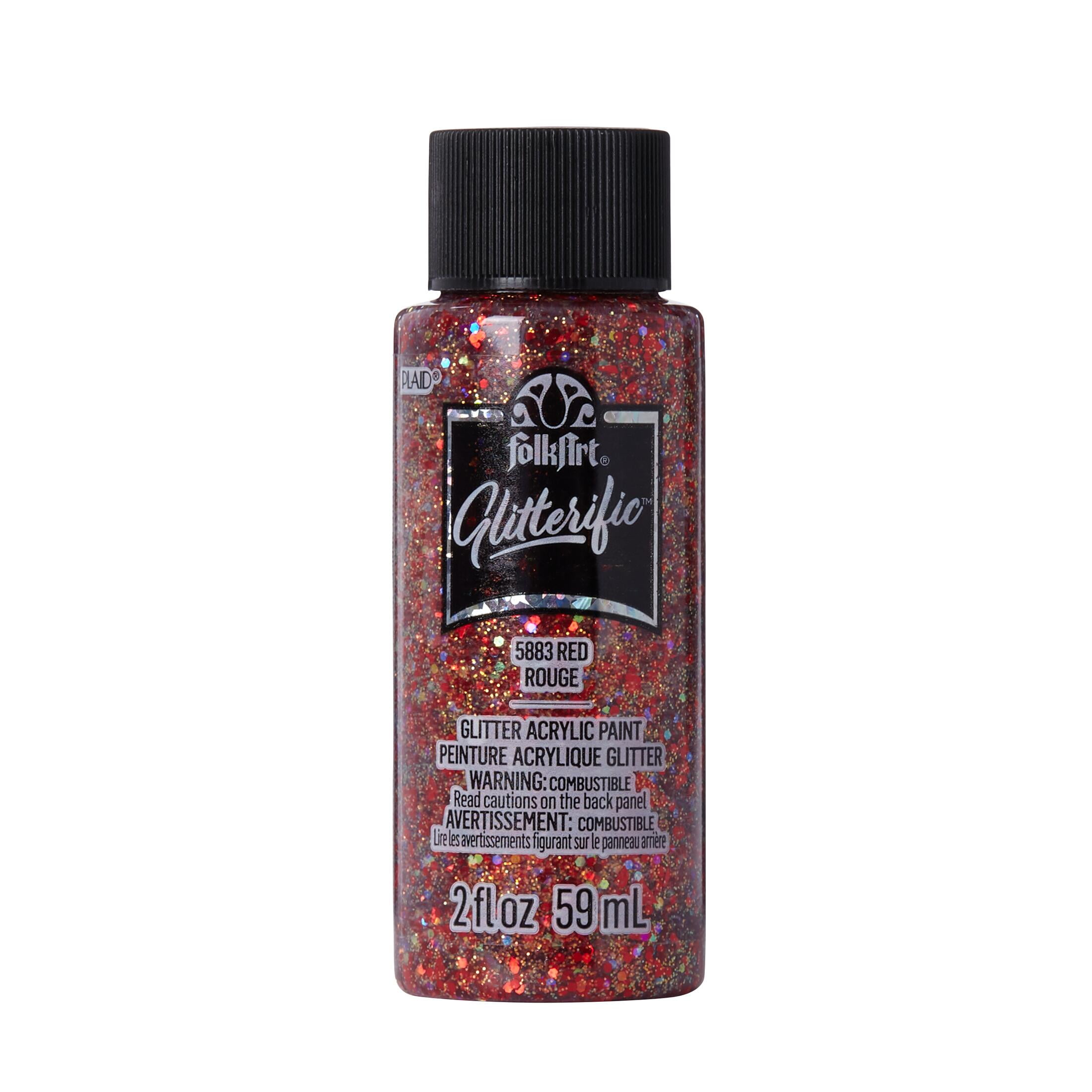 (3 pack) FolkArt Glitterific Acrylic Craft Paint, Glitter Finish, Red, 2 fl oz