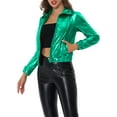 thumbnail image 4 of INSPIRE CHIC Women's Holographic Shiny Party Long Sleeve Lightweight Zipper Metallic Jacket S Green, 4 of 6