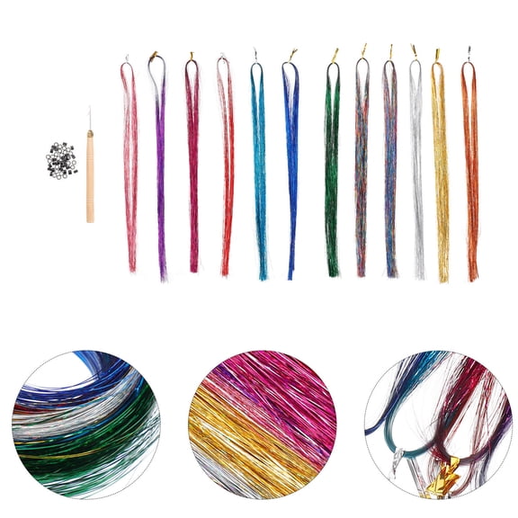 ETHZZLE Multicolor Glitter Hair Tinsel Strands Kit 1 Set for Party, Cosplay, and Festival Hair Decoration