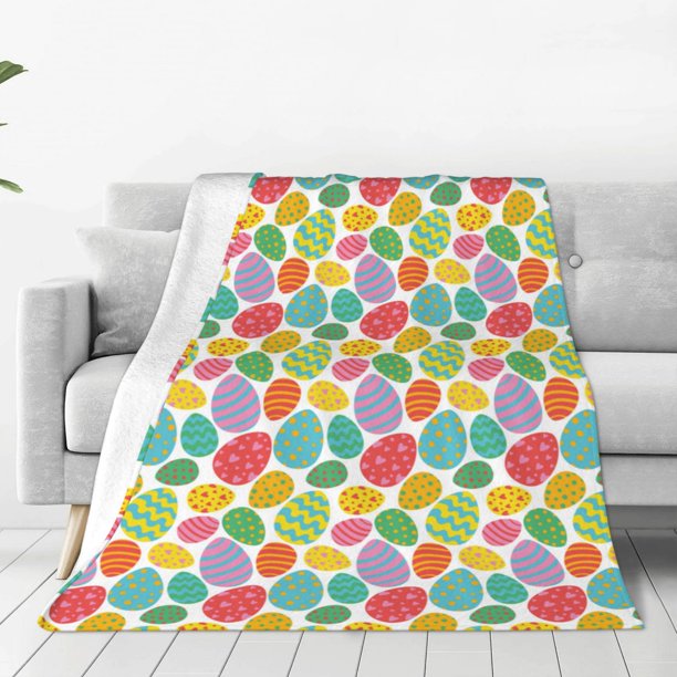 Fotbe colorful easter eggs Manta de Franela Acolchonada con Estampado, Súper Suave y Esponjosa, Extra Grande para Sofá, Cama, Uso Todo el Año-80"x60"