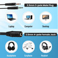 thumbnail image 3 of 3.5 mm Headphone Jack to Two Microphone and Headphone 3.5 mm AUX Audio Cable Splitter, Smartphone Headset to PC Adapter, Black, 3 of 5