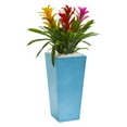 thumbnail image 2 of Nearly Natural Plastic 26" Triple Bromeliad Artificial Plant in Turquoise Tower Vase, Yellow, 2 of 2