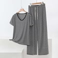 thumbnail image 2 of Women Sets 2 Piece Outfits Plus Size Fashion Striped Short Sleeve Shirts and Wide Leg Pants Loungewear Matching Set, 2 of 6