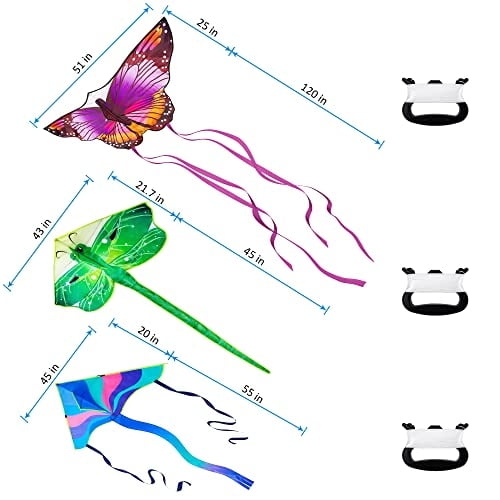 Crogift 3 Pack Cometas Grandes - Mariposa Delta Libélula Cometas Fáciles de Volar para Adu Crogift Crogift