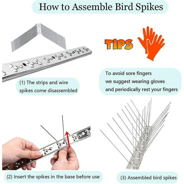 Bird Spikes For Pigeons Small Birds,stainless Steel Bird Spikes -no More  Bird Nests Poop-disassembled Spikes 10 Strips 10.82inch Coverage 