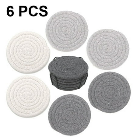 

6 Pieces Pot Trivets Large Braided Woven Trivet Coaster Cotton Thread Weave Cup Coaster Hot Pot Dish Trivet Pad Mat for Kitchen Cooking Supplies