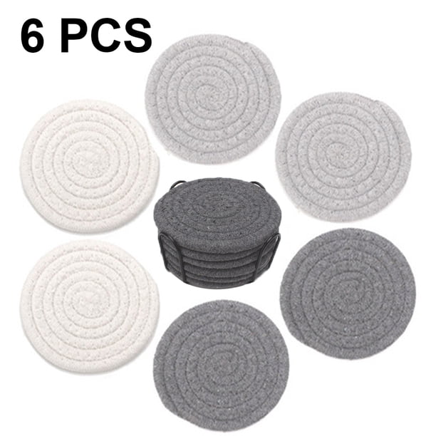6 Piezas Salvamanteles para Macetas Posavasos Tejidos Trenzados Grandes, Posavasos para Tazas con Tejido de Hilo de Algodón, Posavasos para Platos para Olla Caliente, Alfombrilla para Suministros de