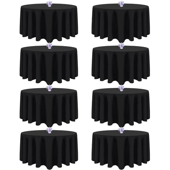 8 Pack Black Round Tablecloths 90 Inch Table Round Table Cloth, Wrinkle Resistant Washable Polyester Fabric Table Cloth Table Cover for Dining Banquet Wedding Party