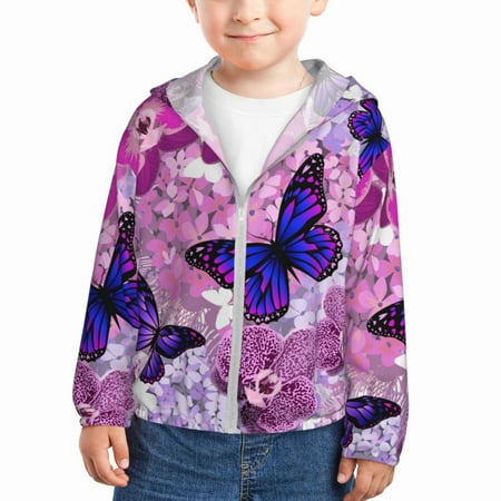 

Gaeub Purple Vintage Butterfly Print Athletic Sun Protection Hoodie for Kids Long Sleeve Outdoor UV Shirt Running Fishing Top for Boys Girls-3 Years