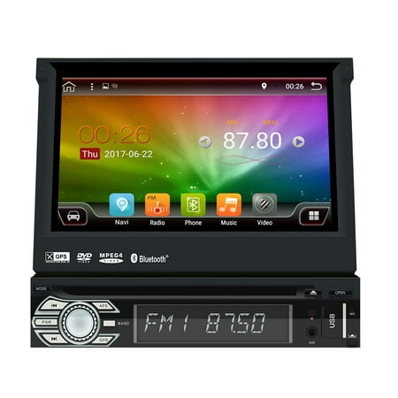 Upgrade Version Wifi Model Android 6.0 Single Din Car DVD Player Stereo GPS Navigation Head Unit Universal 1 din Automotibe Multimedia Video System HD 1080p Mirrorlink Colorful Button (Best Single Din Android Head Unit)