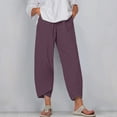 thumbnail image 2 of Timegard Plus Size Pants for Women Elastic Waist Solid Color Comfy Fall Casual Crop Pants with Pockets, 2 of 5