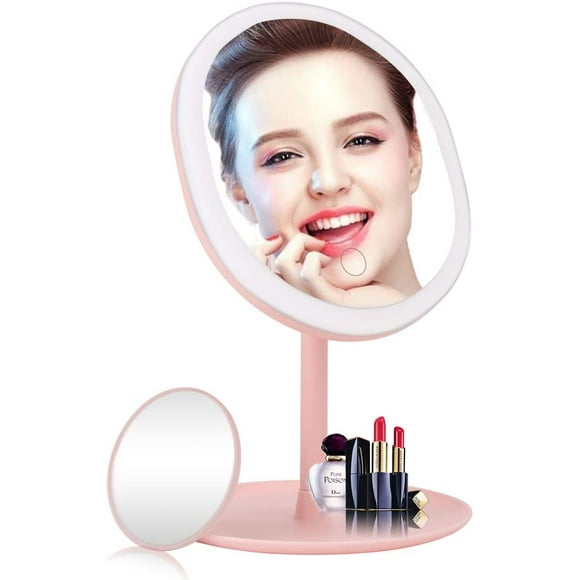 Makeup Vanity Mirror with Lights, 1X/5X Magnification Detachable Mirror Led Vanity Mirror with Touch Screen 90° Adjustable Rotation Tricolor Lighting Mirror