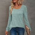 thumbnail image 3 of Camiseta de manga larga para mujer, camiseta informal holgada de Color puro, sudadera transpirable de moda para mujer, color verde guisante XL, 3 of 6