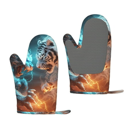 

Lafuoo Blue Dragon And White Tiger Pattern Silicone Anti-Scalding Gloves Hanging Rope Gloves are Suitable for Kitchen Utensils for Kitchen Baking Cooking Outdoor Barbecue