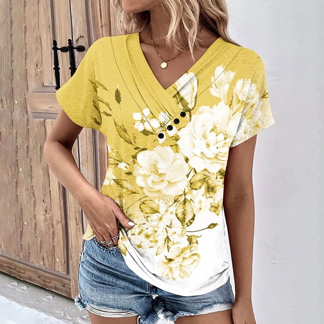 Fiudx Ofertas y Liquidaciones Top Informal de Primavera y Verano de Manga Corta con Cuello En V para Mujer
