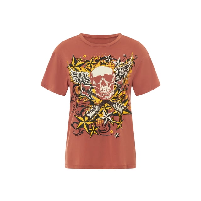 Diconna T-Shirts à Manches Courtes pour Femmes, Imprimé Skull Guitare, Col Rond, Chemises Décontractées d'Été, Mode, Hauts Ajustés, Mode Urbaine