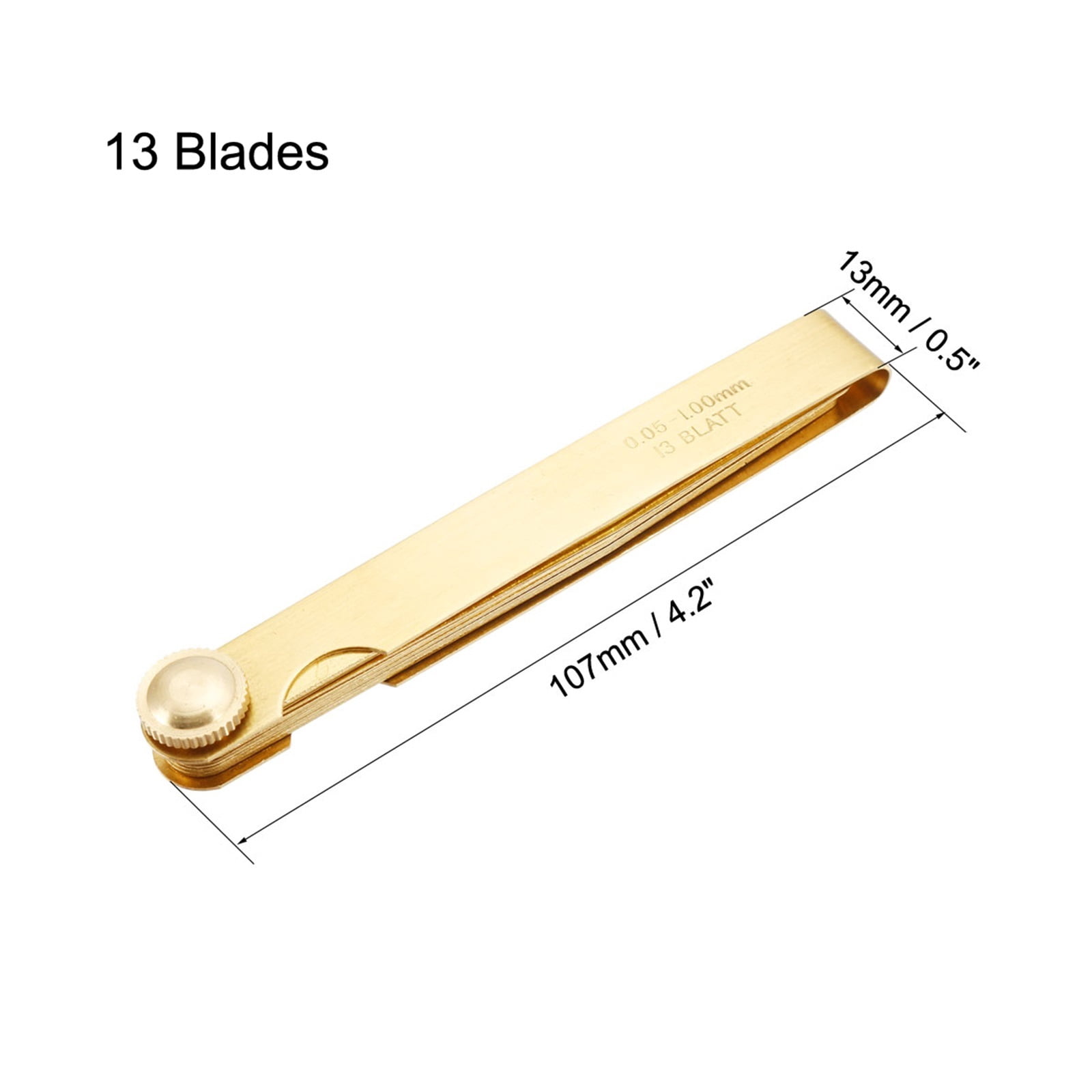 1pcs 13 Blades Metric Thickness Feeler Gauge 0.05-1mm Brass Measuring Tool For Width Gap For Designers Engineers And Mechanics ,Easy to Use