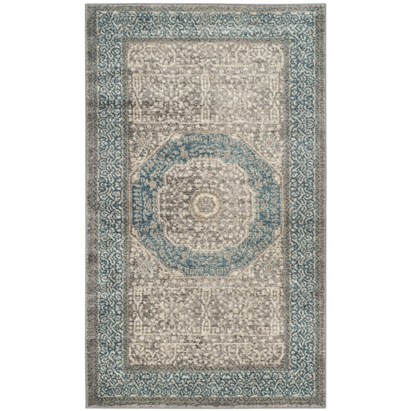 SAFAVIEH Sofia Waylon Geometric Bordered Area Rug, Light Grey/Blue, 3' x 5'