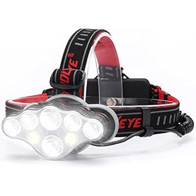 18000 Lumen 8 modos de lámpara frontal LED lámpara de extremo frontal potente lámpara manos libres para acampar, faro para correr IPX5 lectura infantil Afortunado Sencillez
