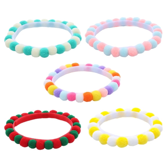 CIYISON Pack of 5 Plush Pet Collars with Colorful Pompoms Adjustable Cats Collar Dog Neckwear for Festival Birthday Parties