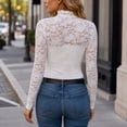 thumbnail image 4 of Women's Lace Mock Neck Top Long Sleeve Floral Sheer Blouse Slim Fit Layering Shirt with Scalloped Edge for Daily Wear, 4 of 5