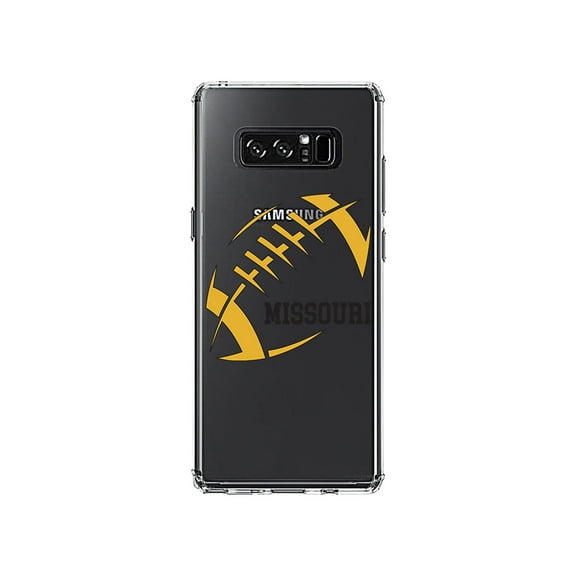 DistinctInk Clear Shockproof Hybrid Case for Samsung Galaxy Note 8 - TPU Bumper, Acrylic Back, Tempered Glass Screen Protector - Missouri Football - Gold, Black