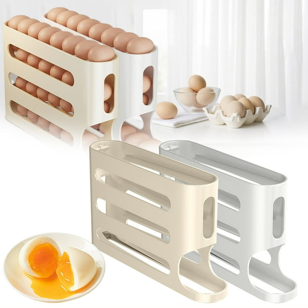 Dispensador Automático de Huevos Rodante de 4 Niveles para Refrigerador | Organizador de Refrigerador Compacto con Capacidad para 30 Huevos | Rejilla para Huevos de Gran Capacidad con Rieles de Segur