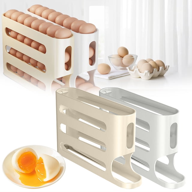 Fiudx Dispensador de Huevos, Diseño de 4 Niveles con Ruedas Automáticas, Organizador de Refrigerador Que Ahorra Espacio, Capacidad para 30 Huevos, Construcción Duradera, Solución de Almacenamiento pa