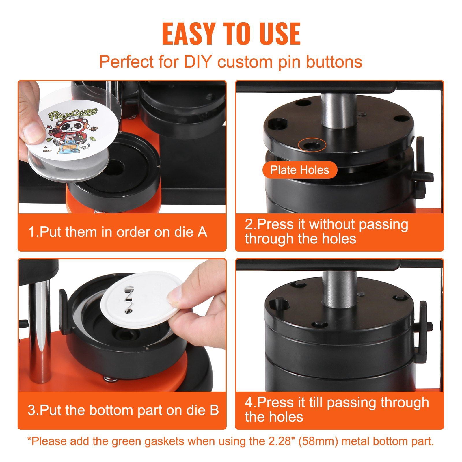 2.28 Inch 58mm Button Maker Machine with 100pcs Parts Ergonomic Arc Handle Punch Press Kit Panda Magic Book DIY Gifts for Kids Christmas