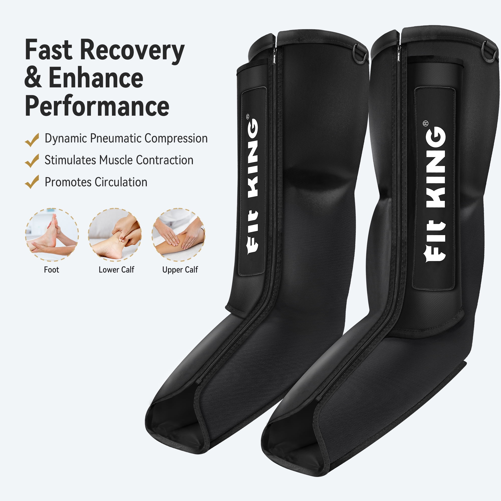 FIT KING Pneumatic Leg Massager for Foot and Calf Recovery, Air Compression, Circulation Massage, FSA/HSA Eligible