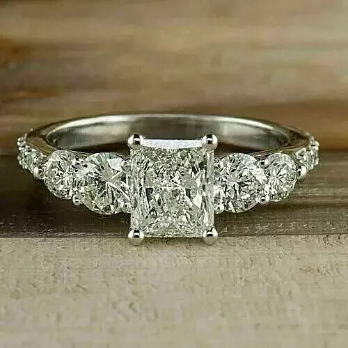 2.30 Ct Radiant Cut Lab-Created Diamond Engagement Ring In 14K White Gold Finish
