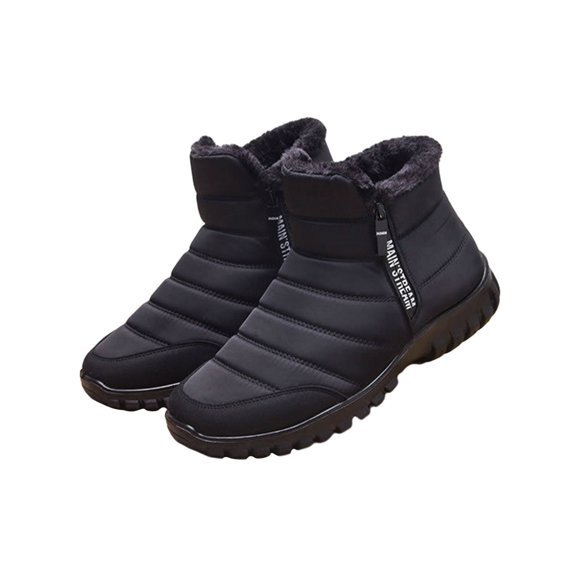 Woobling Men Winter Boot Zip Up Ankle Bootie Plush Lined Snow Boots Non-Slip Warm Booties Driving Lightweight Comfort Walking Shoes Black 9.5