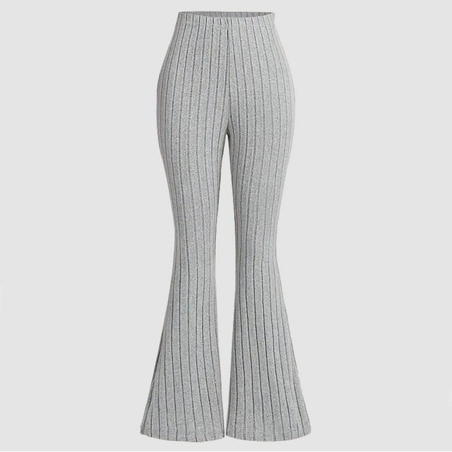 RKSTN Casual Pants for Girls Flared Knit Ribbed Elastic Waistband Solid Color Minimalist Comfy Slim Fit Pants with Side Belt Pockets Summer Fashion Fall Pants 8-12Years