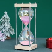 Large 60-Minute Hourglass Sand Timer,Pastel Macaron Glass & Natural Oak Wood Base, Modern Minimalist Office Home Desktop Decor(White)