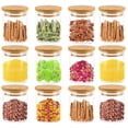 thumbnail image 1 of Paquete de 12 tarros de especias, tarros de almacenamiento, tarros de especias de vidrio, 120 ml con tapa de madera de alta calidad hecha de bambú para almacenar hierbas de té y especias., 1 of 8