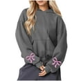thumbnail image 3 of VBTAPA Oversized Hoodies for Women Cute Bow Print Hooded Sweatshirt Loose Casual Drawstring Pullover Hoodie Teen Girls Aesthetic Sweatshirt with Kangaroo Pocket Dark Gray L, 3 of 5