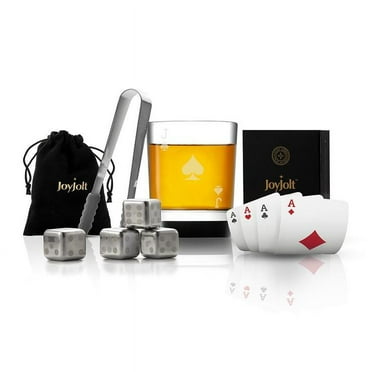 JoyJolt Poker Whiskey Glass Gift Set JACK OF SPADES Whiskey Glass with Playing Cards, Whiskey Stones, Pouch and Tongs