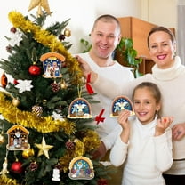 zhmrfg Christmas Nativity Scene Card Sticker Set 24 Pieces with Gold Ribbon for Tree Decorations Holiday Gift Set Seasonal DIY Home Office Tabletop Christmas Party Decor