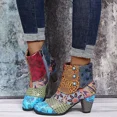 thumbnail image 2 of Botines de mujer con estampado de empalme Vintage, zapatos de mujer de cuero PU, bloque Retro, tacones altos, botas cortas bohemias de invierno para mujer, 2 of 5
