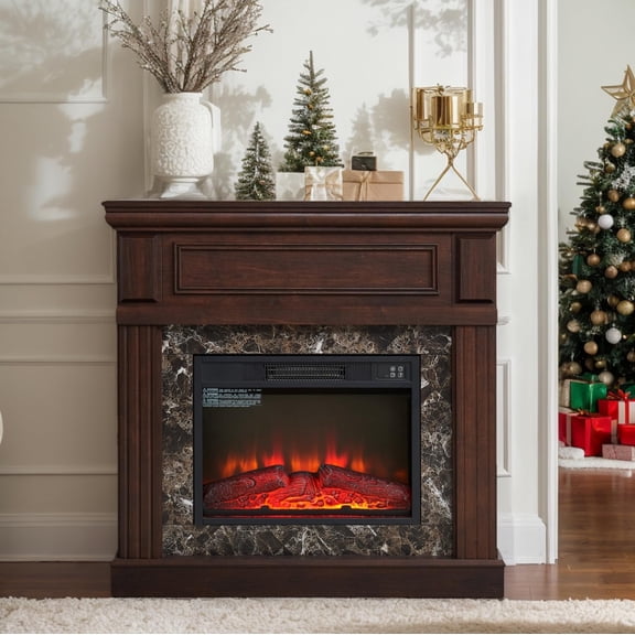 Eyisean 42" Electric Fireplace with Mantel, Freestanding TV Stand with 23" Fireplace Insert, 1400W Electric Fireplace Heater with Remote Control, Adjustable Flame, Living Room/Apartment