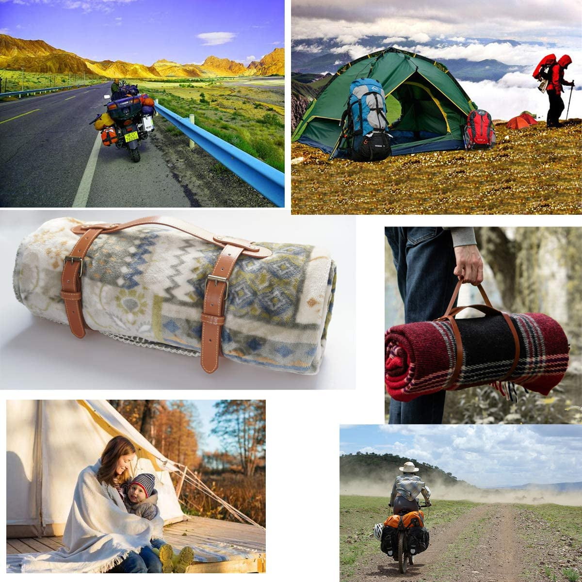 Picnics Black Outdoor Motorcycle Bedroll Blanket Straps Festivals Portable Lightweight Picnic Blanket Carry Strap for Camping Dengofng PU Leather Carry Strap 