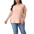 thumbnail image 1 of Agnes Orinda Blusas de Talla Grande para Mujer, Camisetas de Cuello Redondo con Abertura Lateral, Blusas Casual de Manga Corta 4X Rosa Claro, 1 of 6
