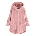 thumbnail image 1 of UKLSQMA Women Plus Size Button-Up Tops,Hooded Loose Cardigan Wool Coat,Winter Jacket for Comfort and Style, 1 of 3