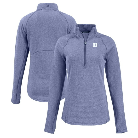Women's Cutter & Buck Heather Blue Duke Blue Devils Peshastin Eco Fleece Recycled Half-Zip Tri-Blend Jacket