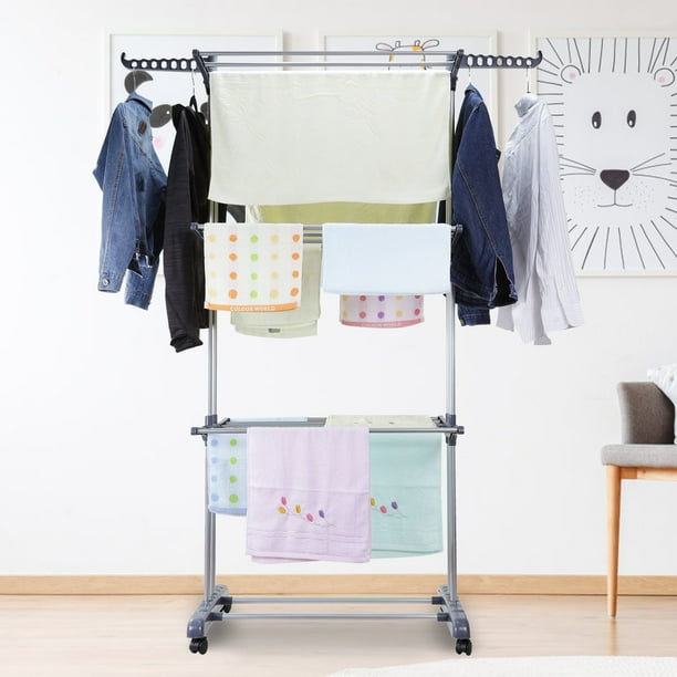 Clothes Drying Rack Stand 4 Tier Foldable Laundry Drying Rack 67.7 Inch Tall Stainless Steel Rolling Clothes Horses Dryer Rack Easy to Assemble Indoor Outdoor Use Walmart Business Supplies