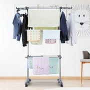 Clothes Drying Rack, 4 Tier Outdoor Laundry Drying Rack, Laundry Drying Rack with Foldable Wings Indoor, Gray