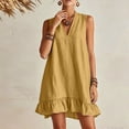 thumbnail image 7 of QUNYINEY Casual Sundresses for Women Plus Size Sleeveless Solid Mini Cotton Linen A Line Dress Drop Shoulder Summer V Neck Loose Fit Ruffle Dresses, 7 of 7