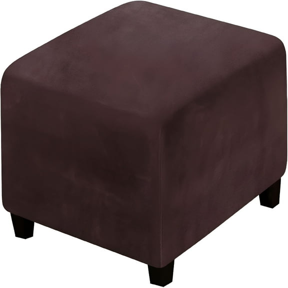 LAMIRO Velvet Ottoman Cover,Stretch Footstools Covers,Plush Foot Stool Slipcover,Removable Footrest Stool Sofa Slipcovers Brown L