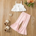 thumbnail image 4 of Mercatoo Toddler Girls Sleeveless Stripe Sling Tops + Plaid Printed Bell Bottoms Outfits Baby Girls Summer Beach Casual Set, 4 of 7