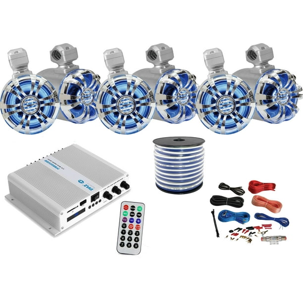 Pyle Marine PFMRA650BW 6Channel Bluetooth White Amplifier, 6x Pyle 6.5